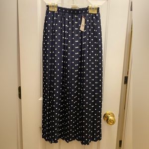NWT Vintage 80s Leslie Fay navy dot pleated midi skirt